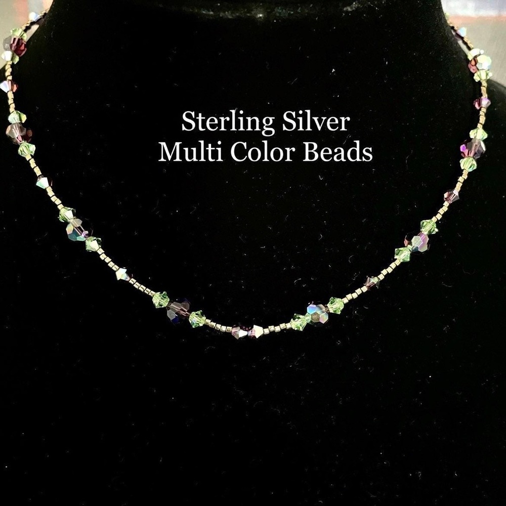 MULTI GEMSTONE BEAD NECKLACE STERLING SILVER 925